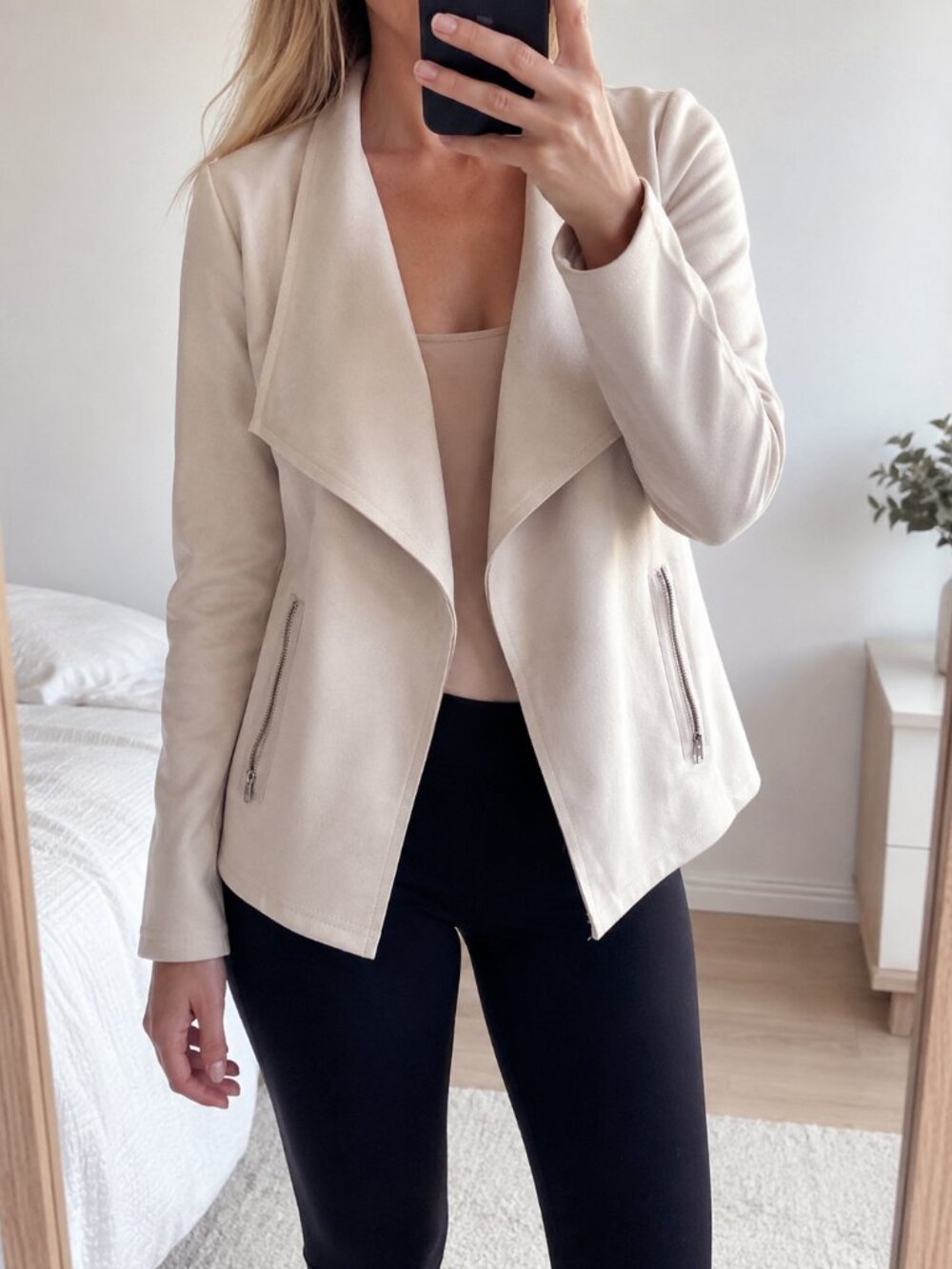 Pretty Garden Women's Faux Suede Jacket Long Sleeve draped Open Front Coat S
